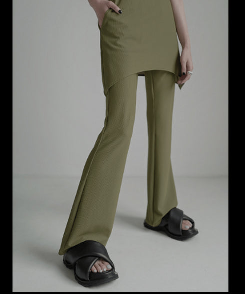 Asymmetric Skirted Flare Pants